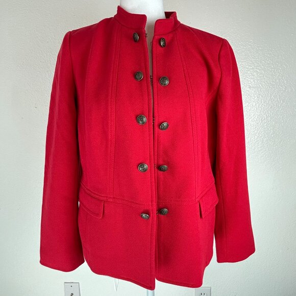 Talbots Women 6P Red Military Jacket Cotton Blend Buttons Twill Classic Holiday - Picture 1 of 16